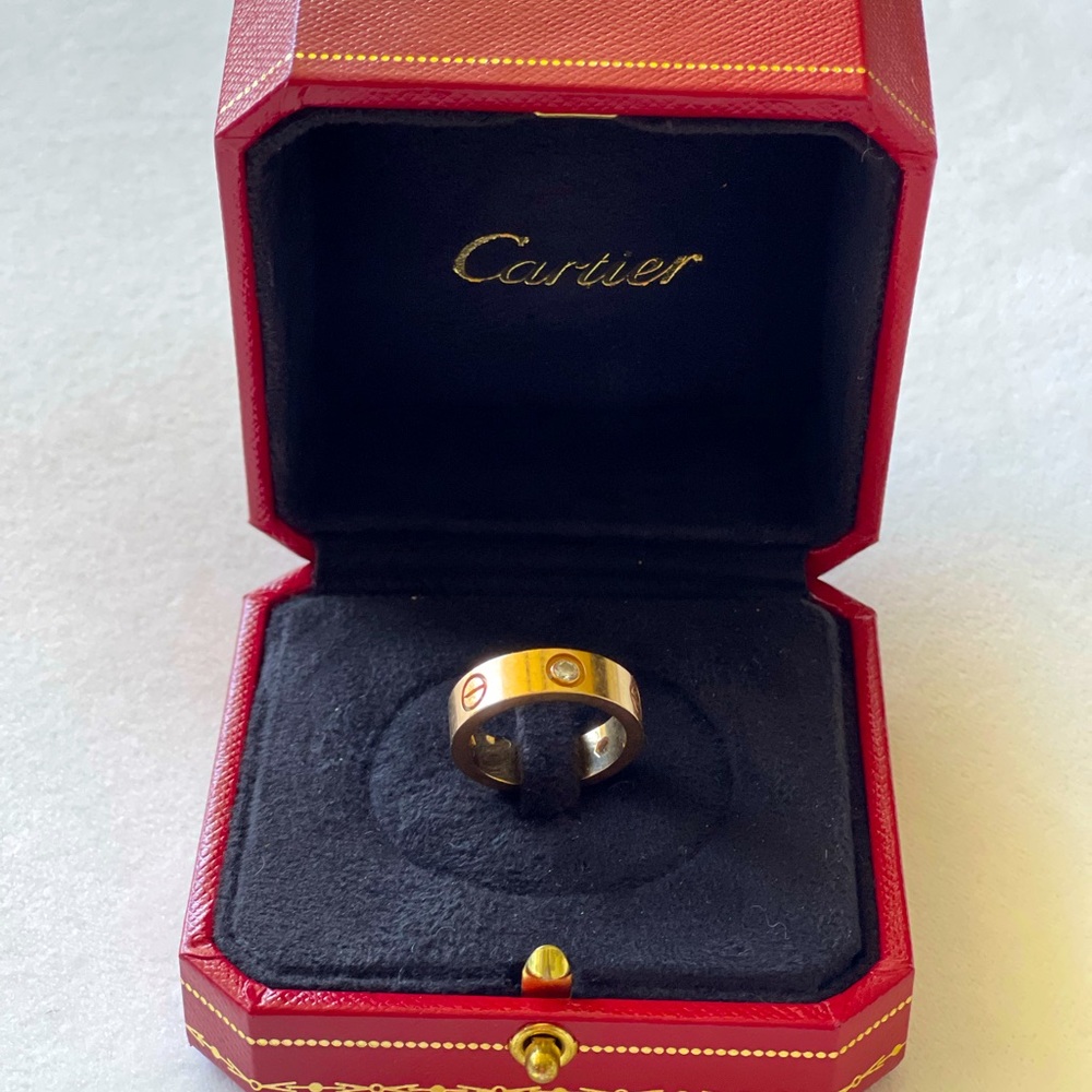 Cartier Love 3 Diamonds Ring in 18k Rose Gold 0.22 CTW